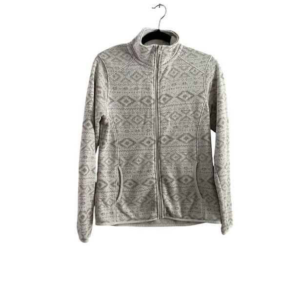 Eddie Bauer Jackets & Blazers - Eddie Bauer Women Sz M Ivory/Tan Aztec Print Full Zip Pocketed Jacket